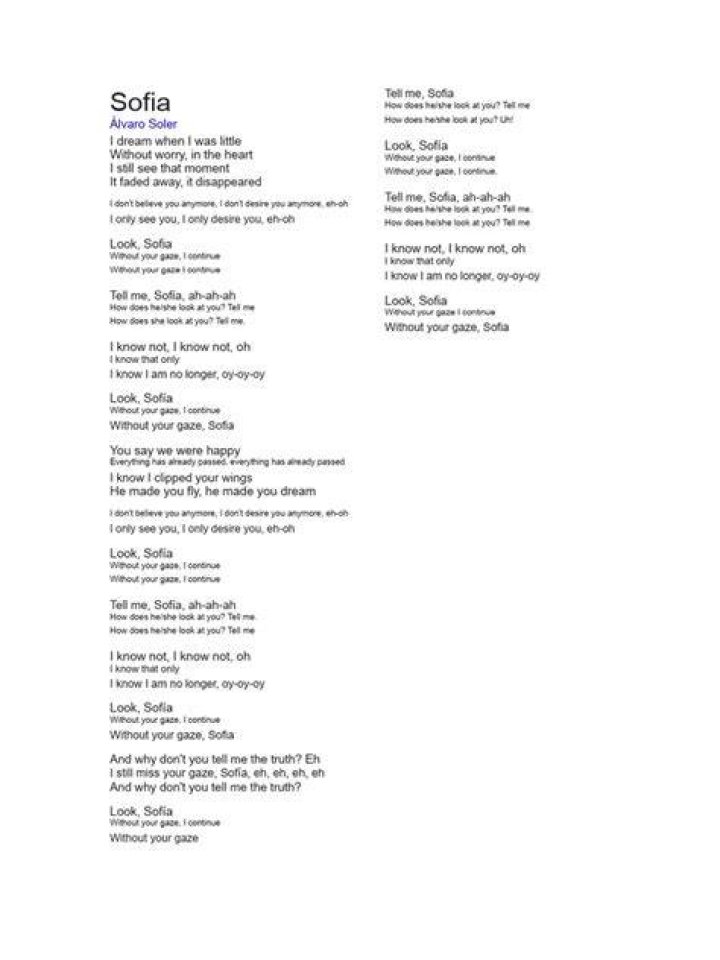 Alvaro Soler Sofia Lyrics English Translation