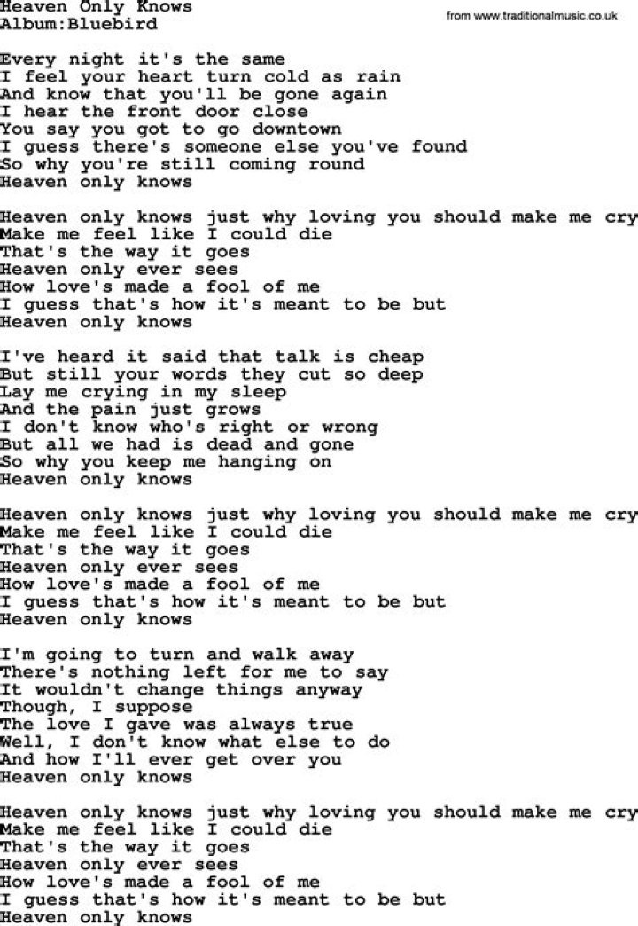 Heaven knows arthurnery lyrics