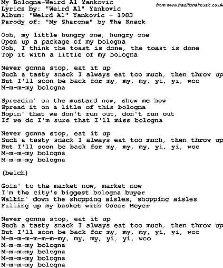 My bologna lyrics