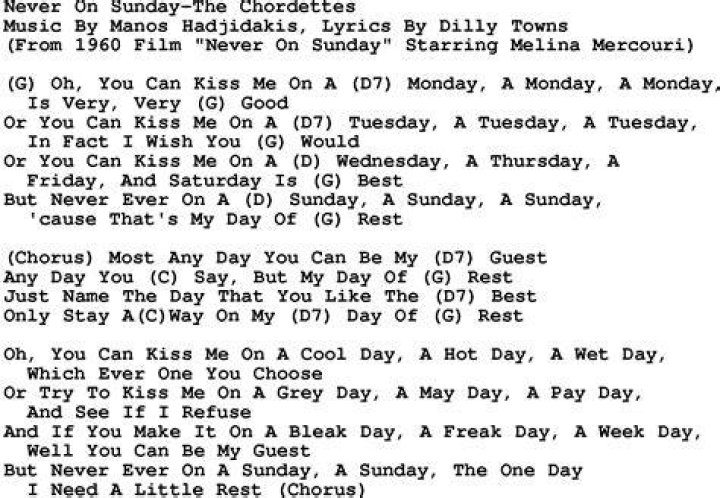 Never on sunday lyre lyrics
