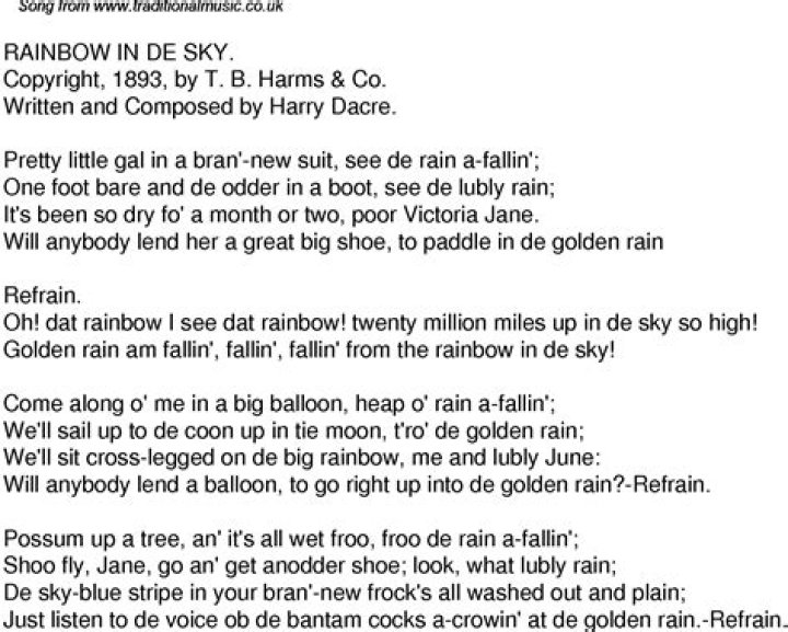 Rainbow in the sky lyrics