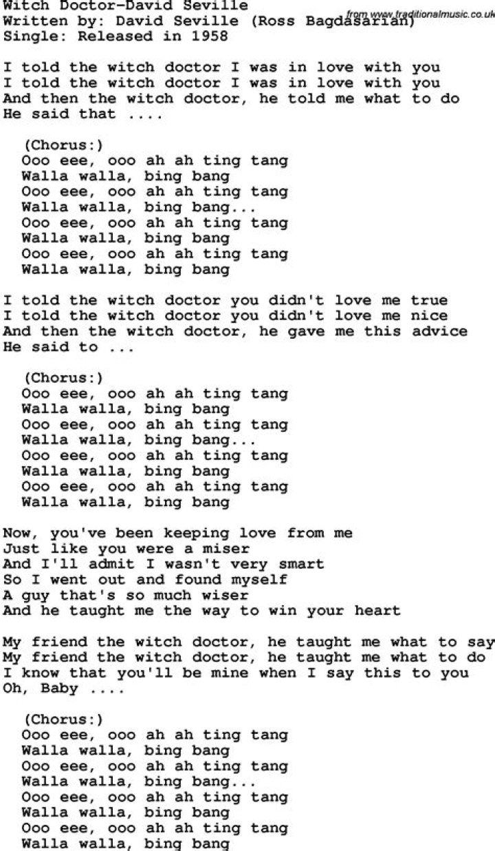 Witch doctor (movie version) ... lyrics